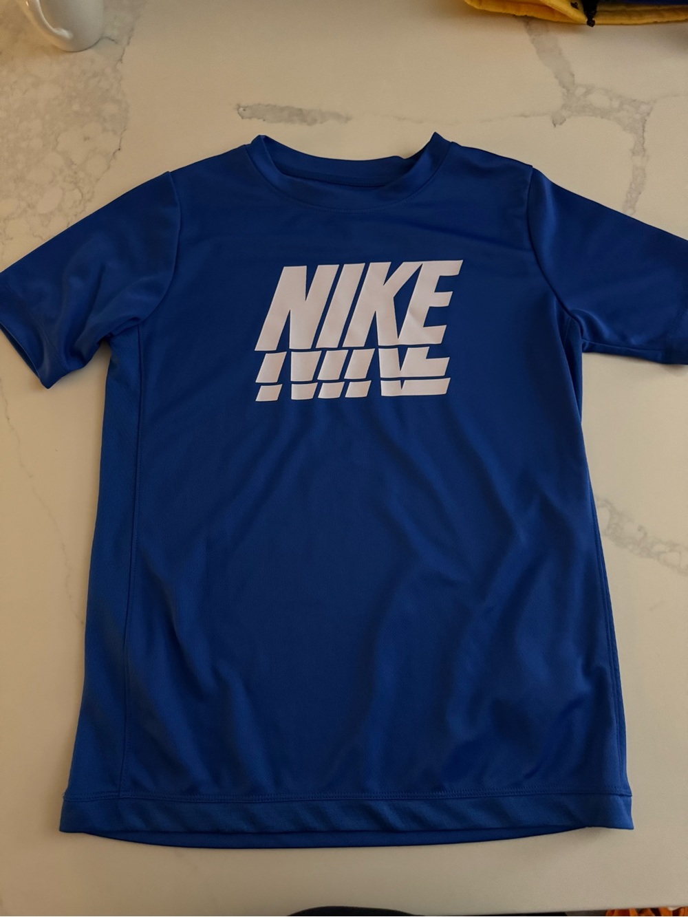Nike Boys Blue Short Sleeve Logo Tee with White Print